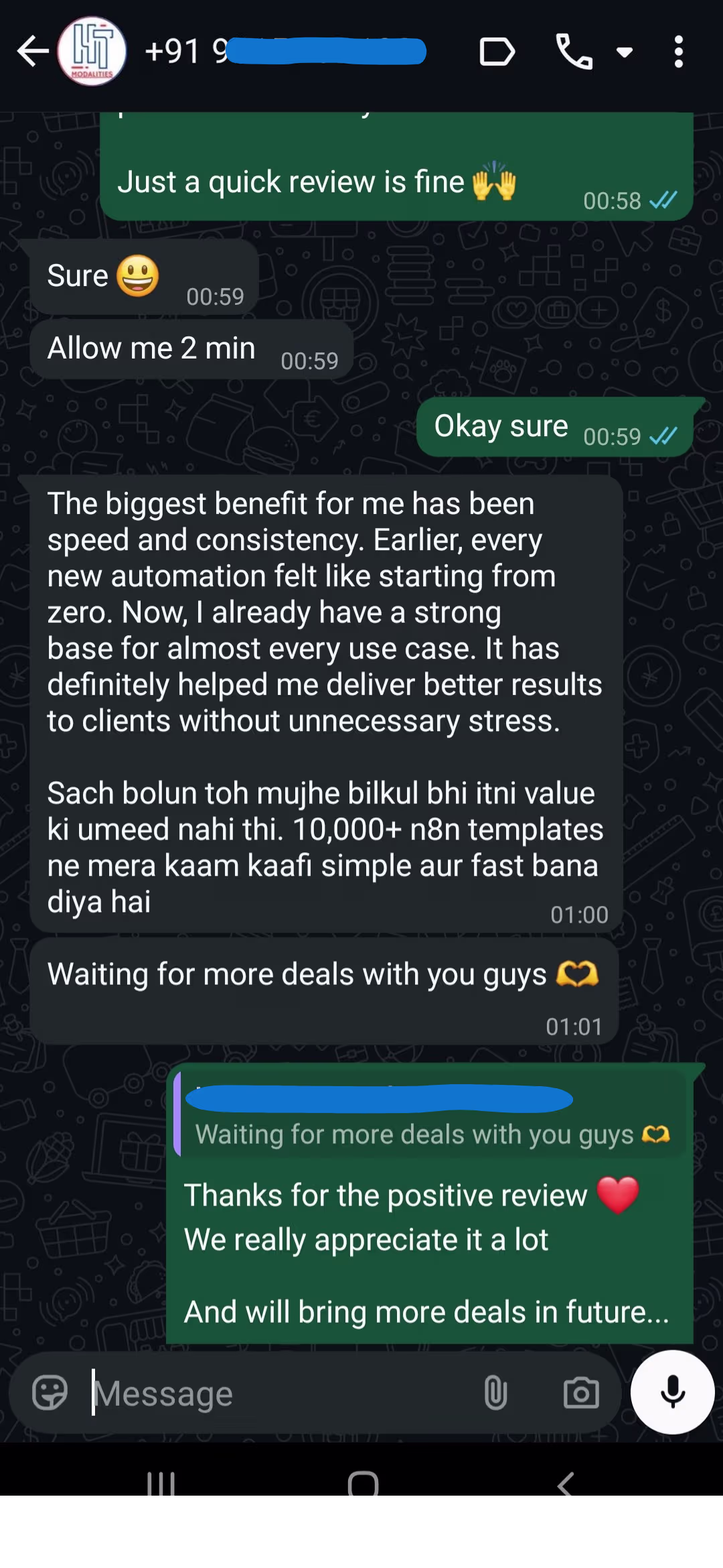 Customer review 4 of the 10,000 n8n automations library