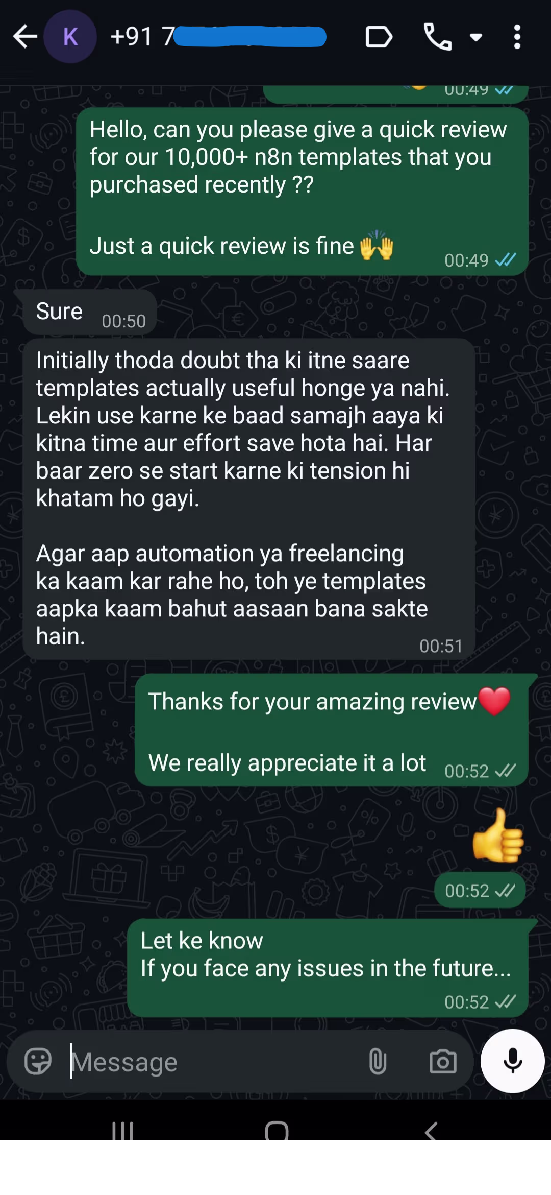 Customer review 3 of the 10,000 n8n automations library