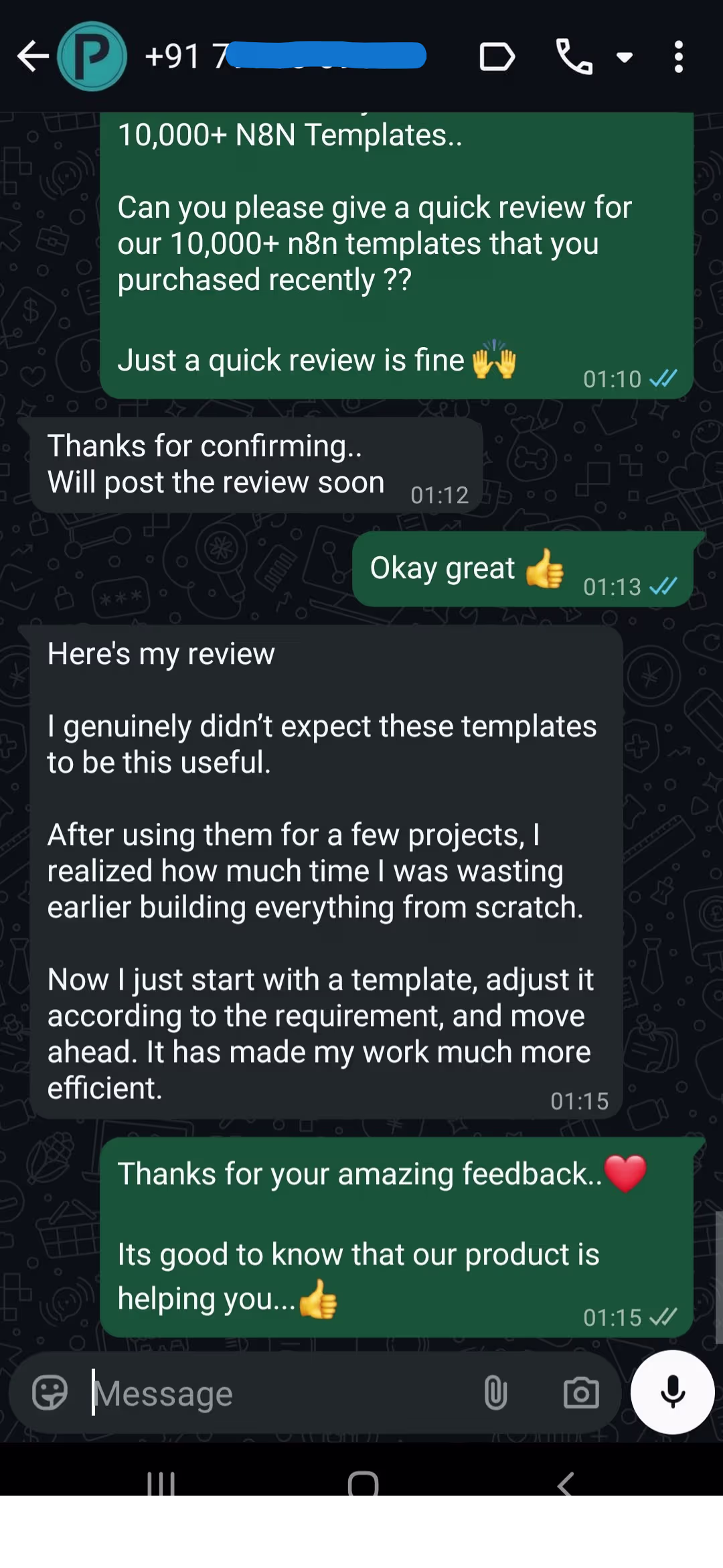 Customer review 6 of the 10,000 n8n automations library