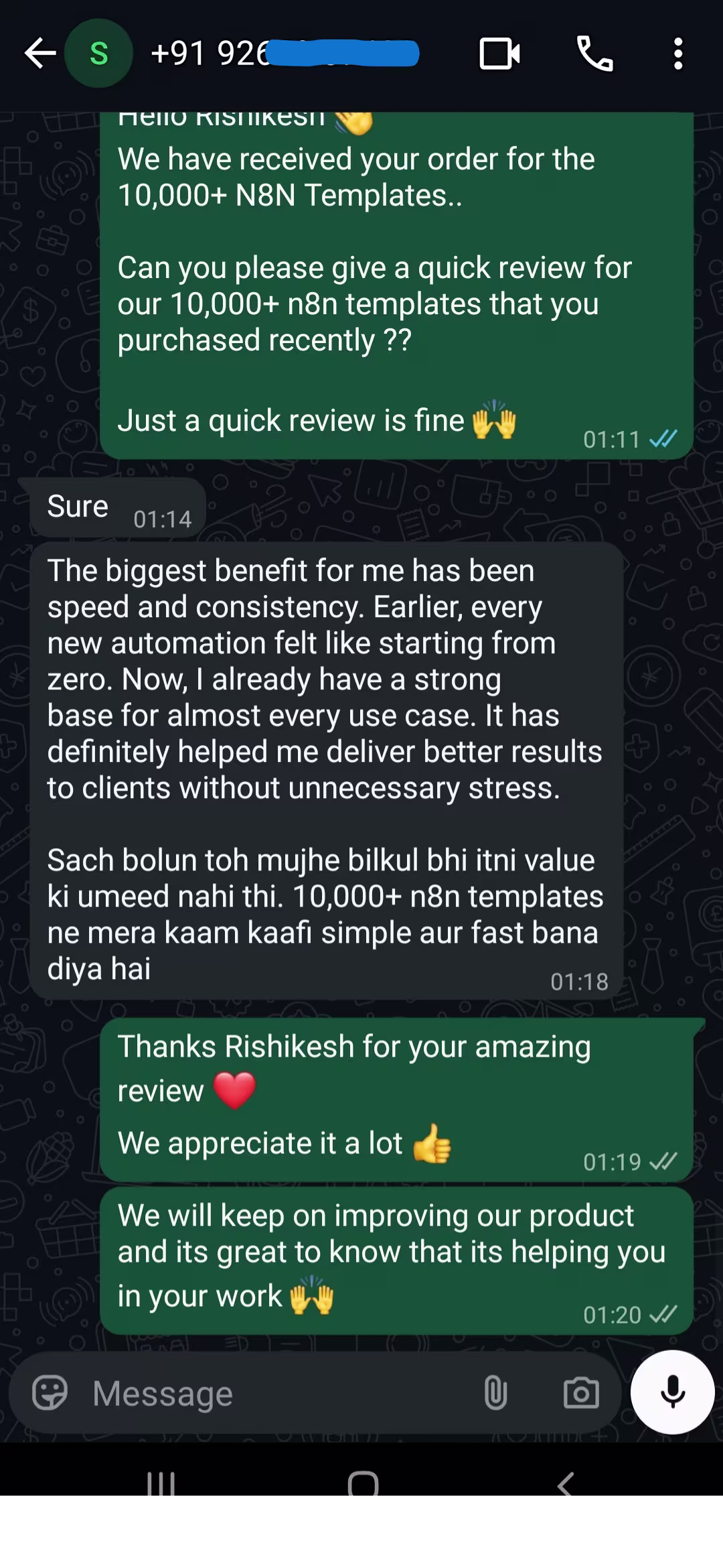 Customer review 7 of the 10,000 n8n automations library