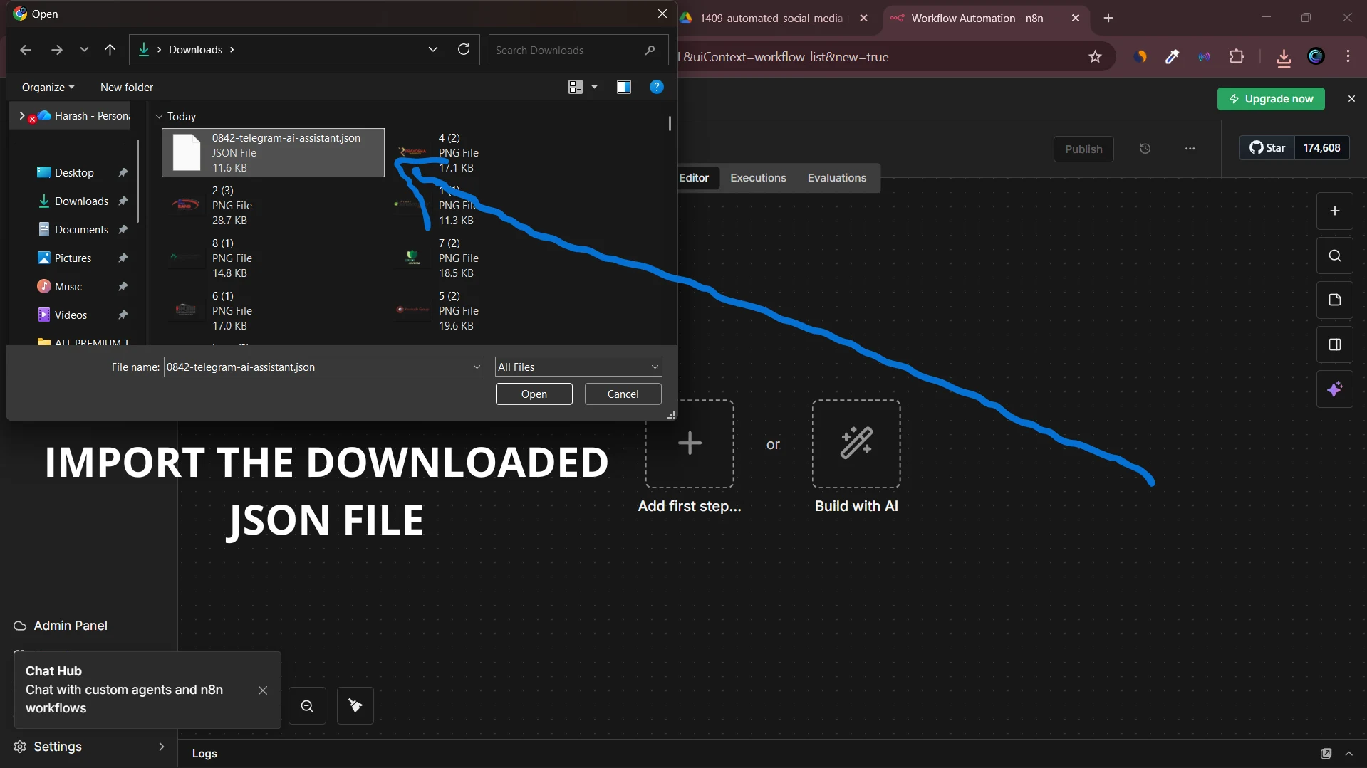 Step 2: Import into n8n shown in n8n