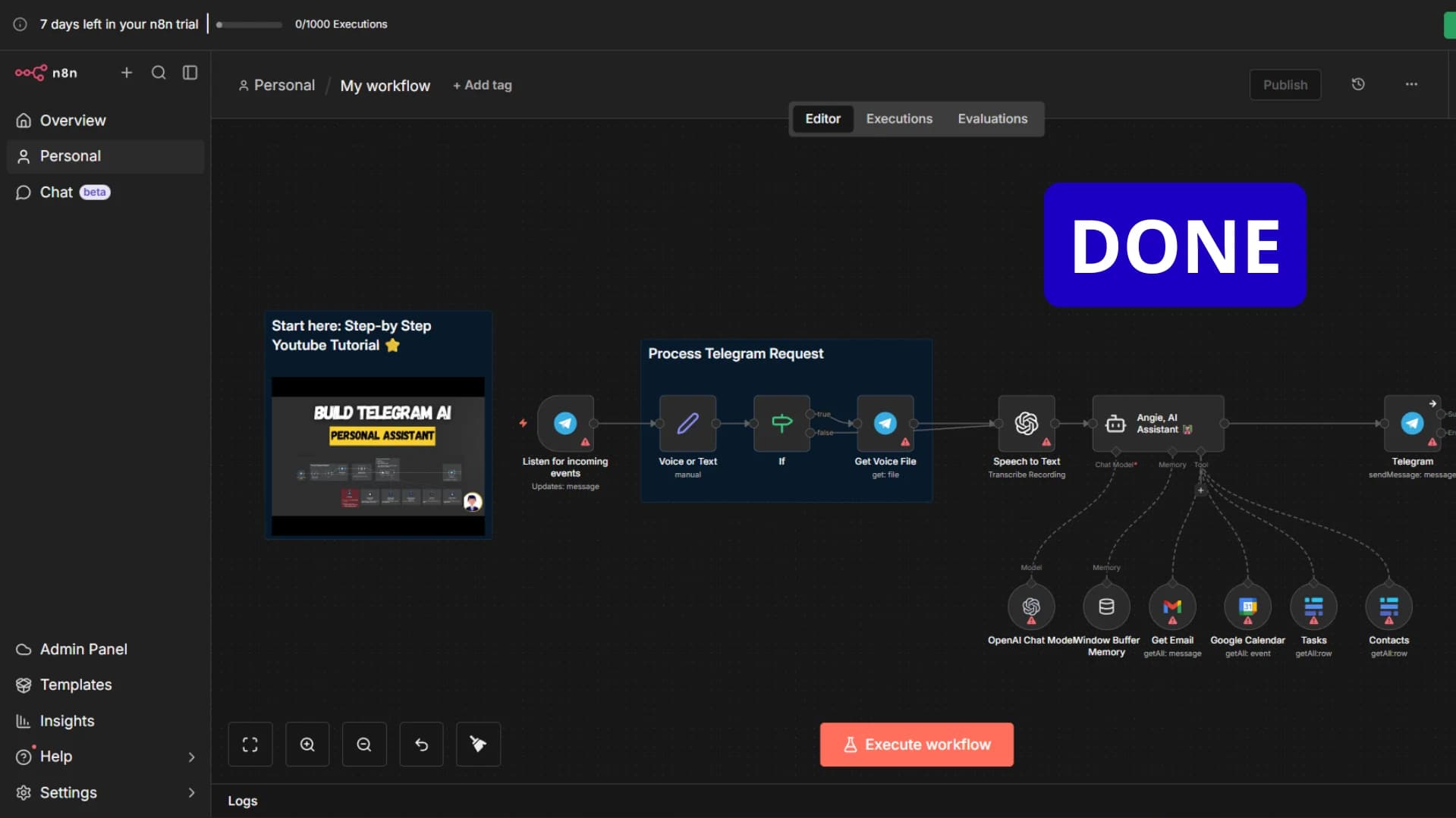 Step 3: Connect & activate shown in n8n